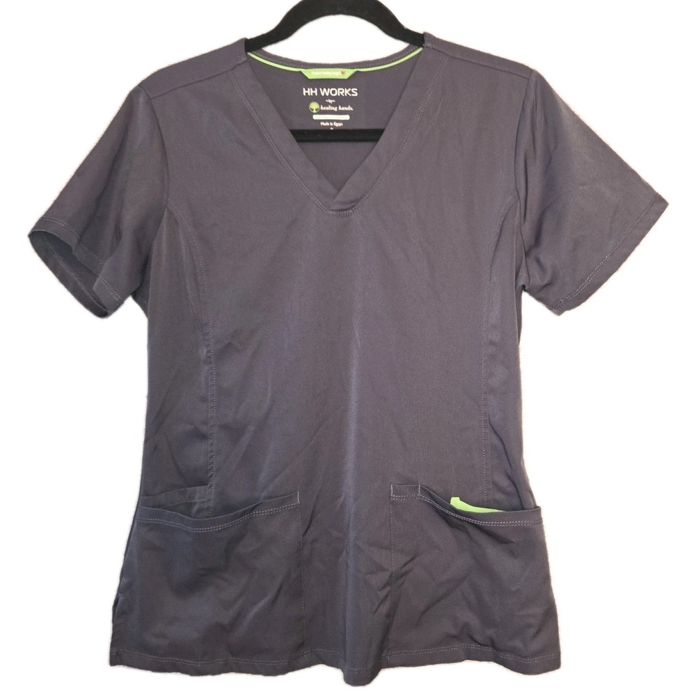 HH Works By Healing Hands Womens Small Dark Gray Scrub Top With Pockets